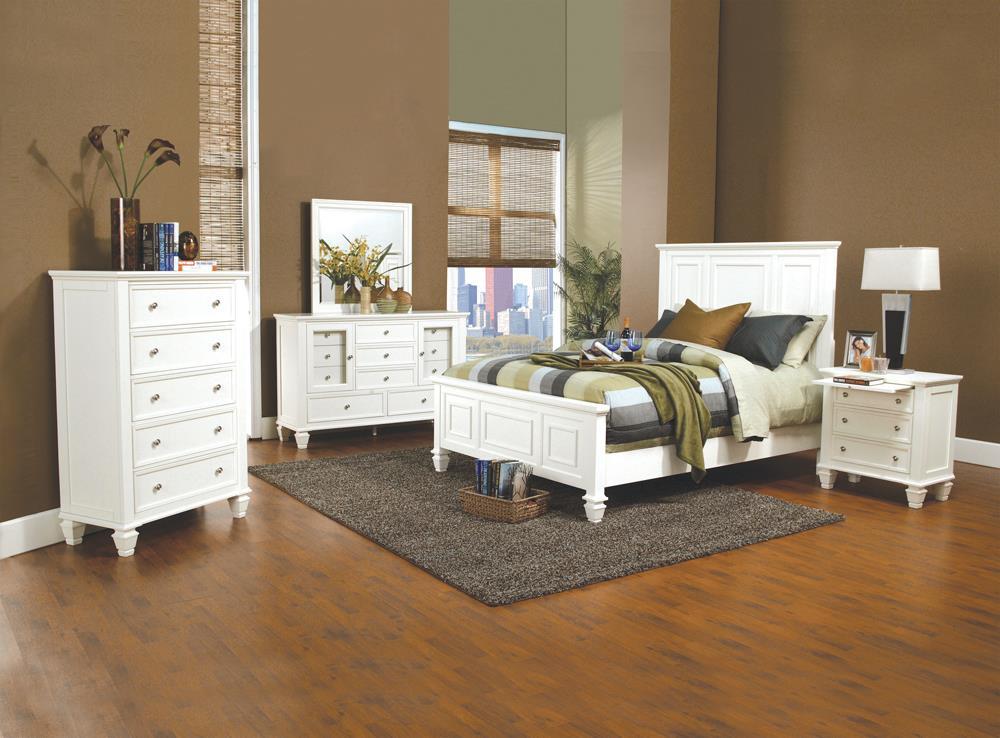 Sandy Beach Queen Panel Bed with High Headboard Cream White  Half Price Furniture
