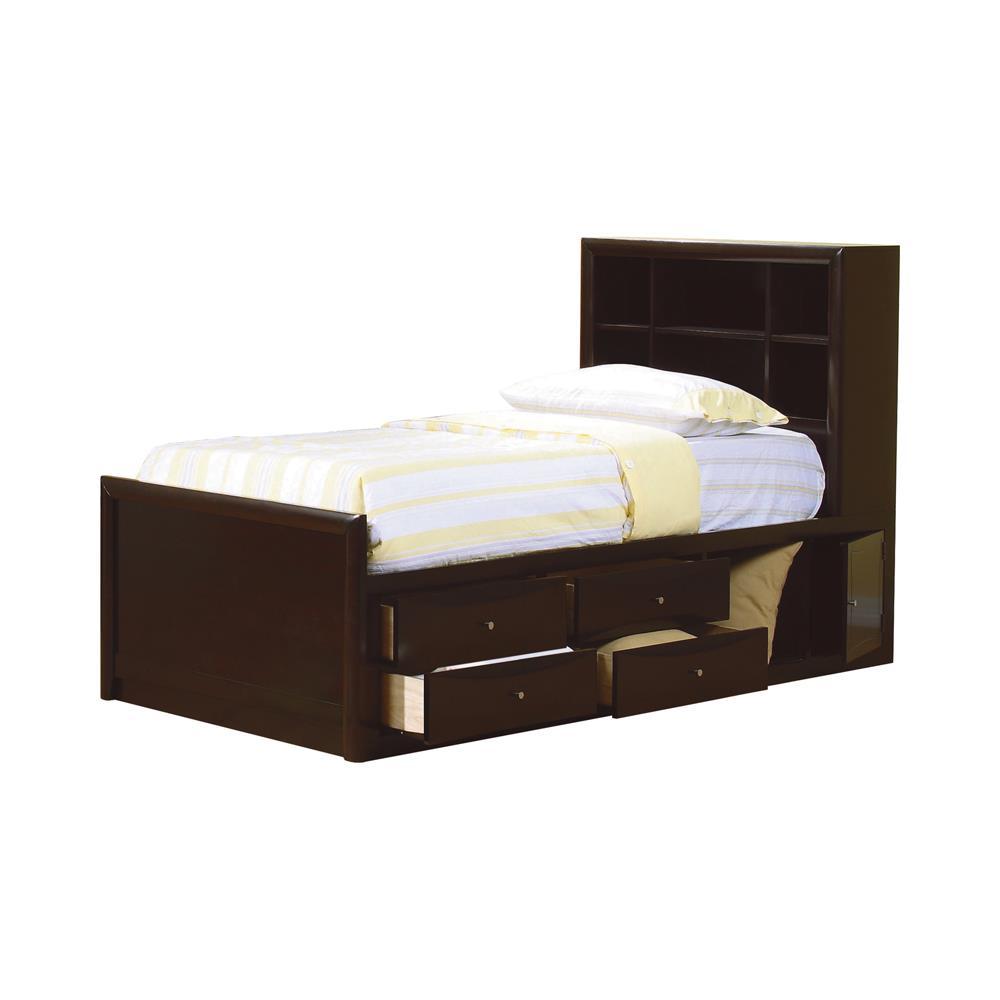 Phoenix Twin Bookcase Bed with Underbed Storage Cappuccino - Half Price Furniture