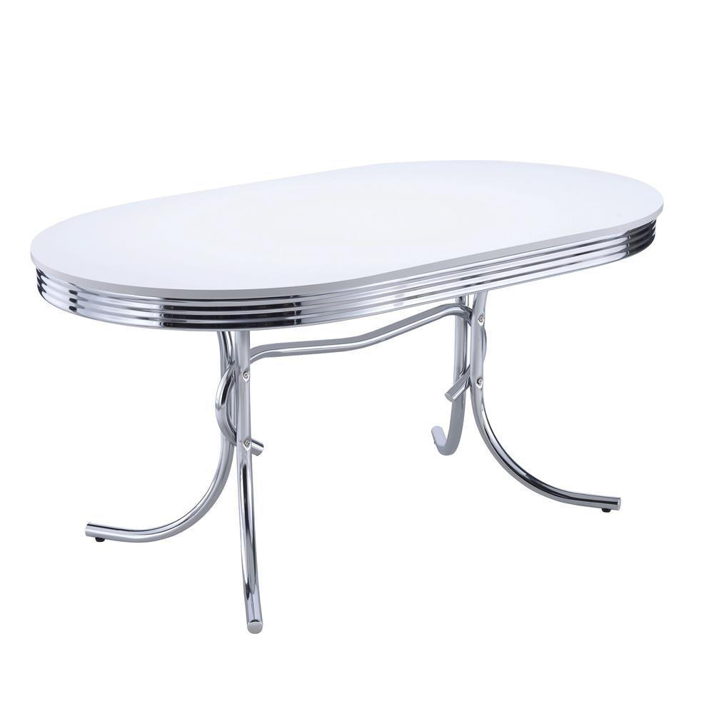 Retro Oval Dining Table Glossy White and Chrome  Half Price Furniture