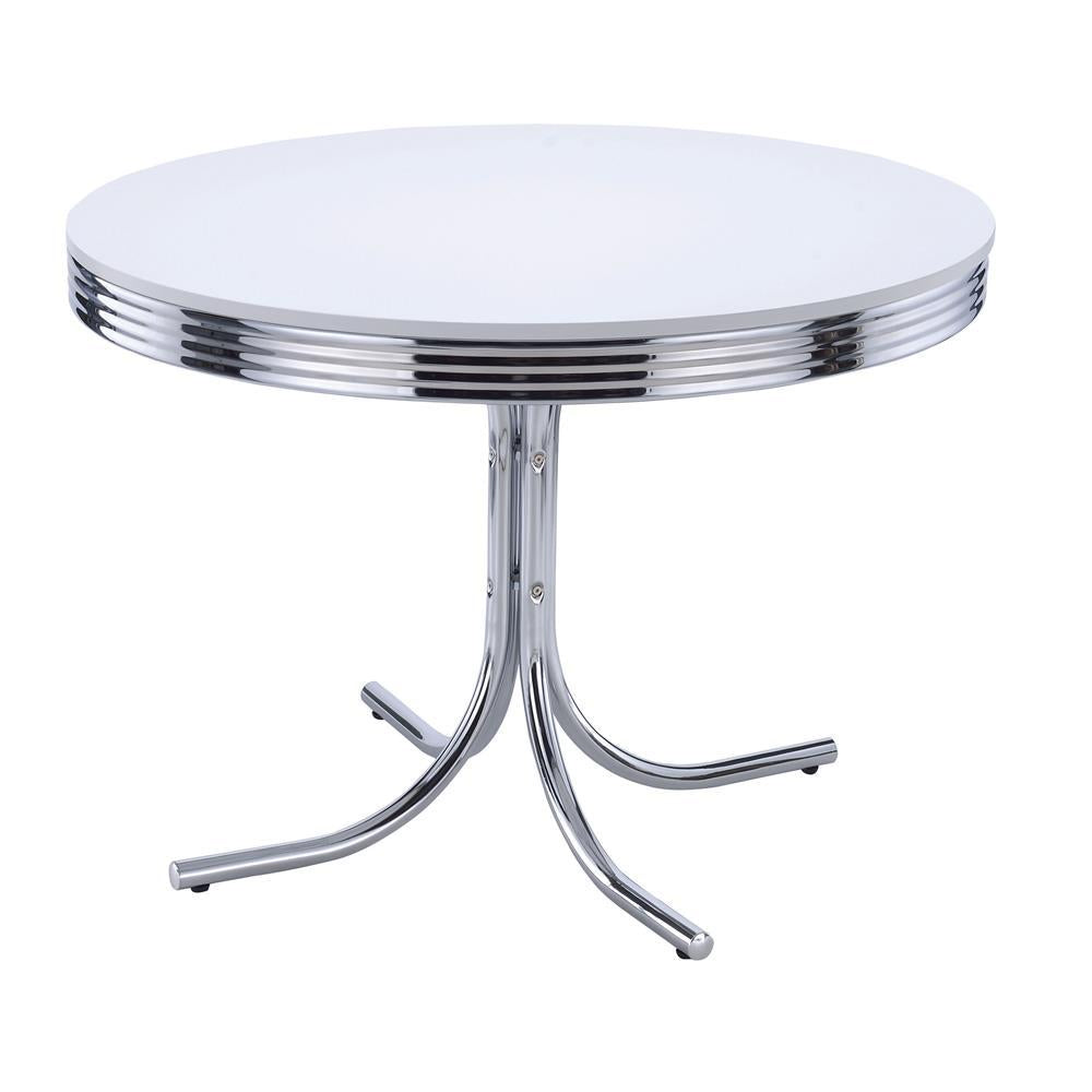 Retro Round Dining Table Glossy White and Chrome Retro Round Dining Table Glossy White and Chrome Half Price Furniture