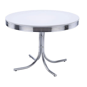 Retro Round Dining Table Glossy White and Chrome - Dining Table - Half Price Furniture