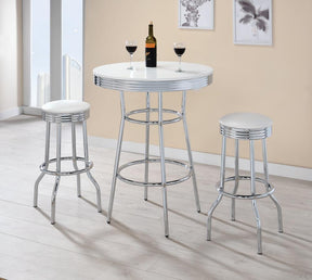 Theodore Round Bar Table Chrome and Glossy White - Half Price Furniture