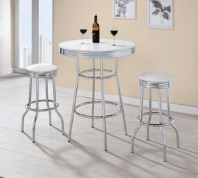 Theodore Round Bar Table Chrome and Glossy White - Counter Height Table - Half Price Furniture