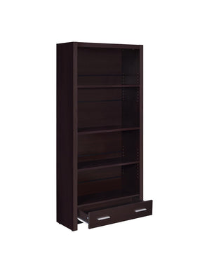 Skylar 5-shelf Bookcase with Storage Drawer Cappuccino - Bookcase - Half Price Furniture