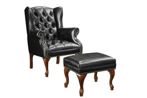 Roberts Button Tufted Back Accent Chair with Ottoman Black and Espresso  Half Price Furniture