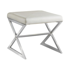 Rita X-cross Square Ottoman White and Chrome - Half Price Furniture