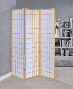 Carrie 3-panel Folding Screen Natural and White Carrie 3-panel Folding Screen Natural and White Half Price Furniture