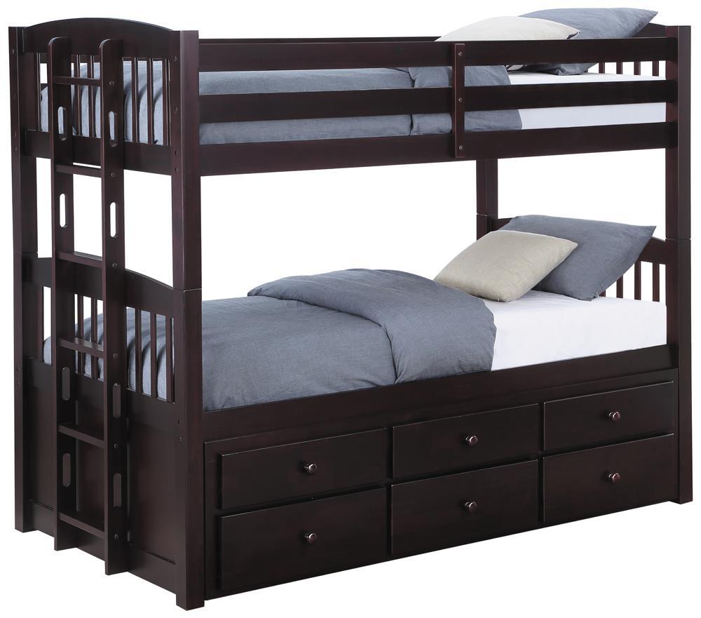 Kensington Twin Over Twin Bunk Bed with Trundle Cappuccino  Half Price Furniture