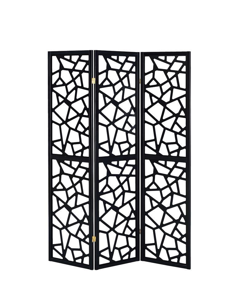 Nailan 3-panel Open Mosaic Pattern Room Divider Black  Half Price Furniture