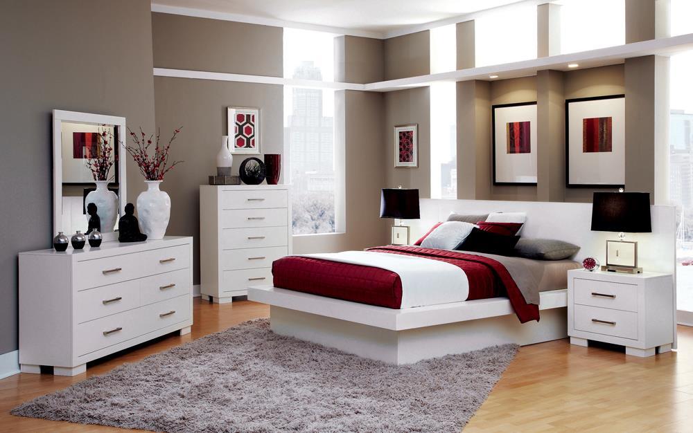 Jessica Queen Platform Bed with Rail Seating White - Half Price Furniture