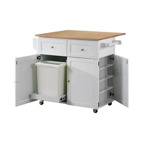 Jalen 3-door Kitchen Cart with Casters Natural Brown and White Jalen 3-door Kitchen Cart with Casters Natural Brown and White Half Price Furniture