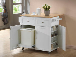 Jalen 3-door Kitchen Cart with Casters Natural Brown and White - Half Price Furniture