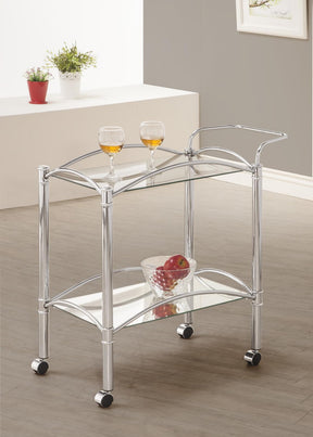 Shadix 2-tier Serving Cart with Glass Top Chrome and Clear Shadix 2-tier Serving Cart with Glass Top Chrome and Clear Half Price Furniture