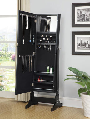 Cortez Storage Jewelry Cheval Mirror Black - Jewelry Armoire - Half Price Furniture