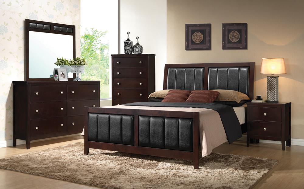 Carlton Eastern King Upholstered Bed Cappuccino and Black - Half Price Furniture