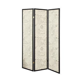 Felice 3-panel French Script Print Folding Screen Espresso - Room Divider - Half Price Furniture