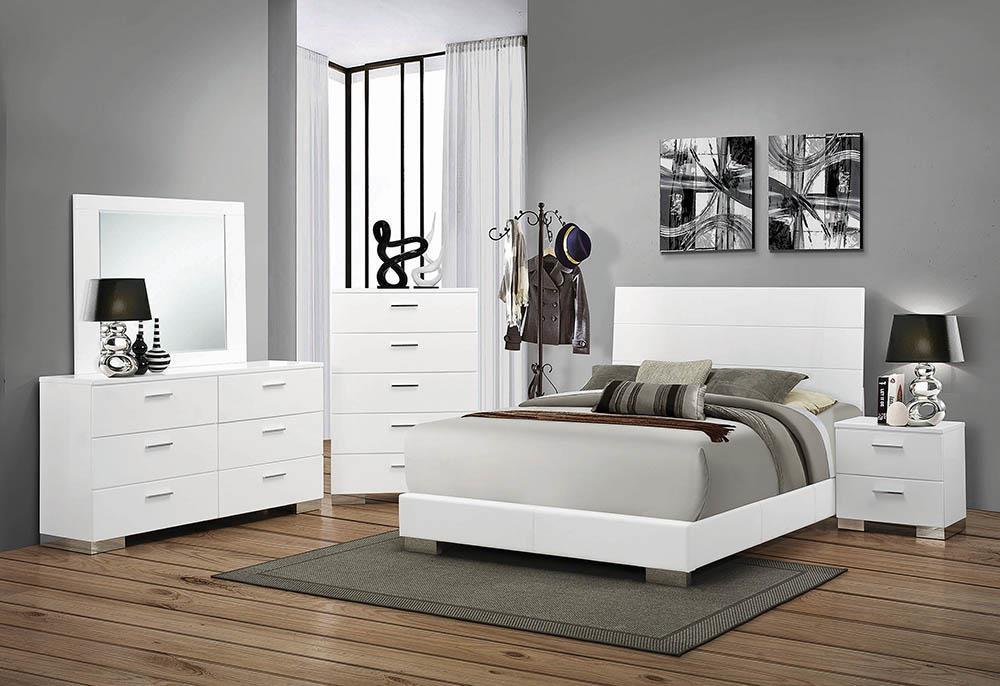Felicity Eastern King Panel Bed Glossy White - Half Price Furniture