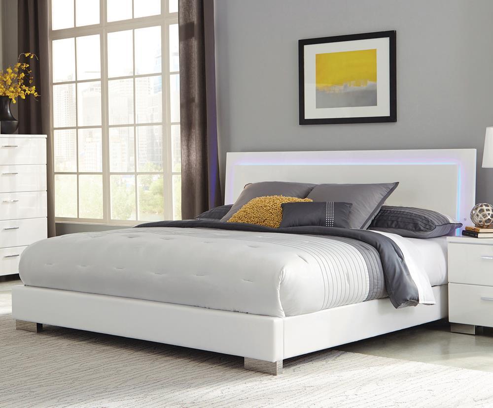 Felicity Queen Panel Bed with LED Lighting Glossy White Felicity Queen Panel Bed with LED Lighting Glossy White Half Price Furniture