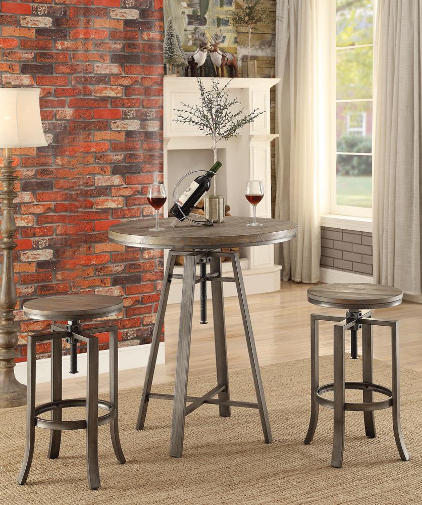 Bartlett Adjustable Height Swivel Bar Stools Brushed Nutmeg and Slate Grey (Set of 2) - Half Price Furniture