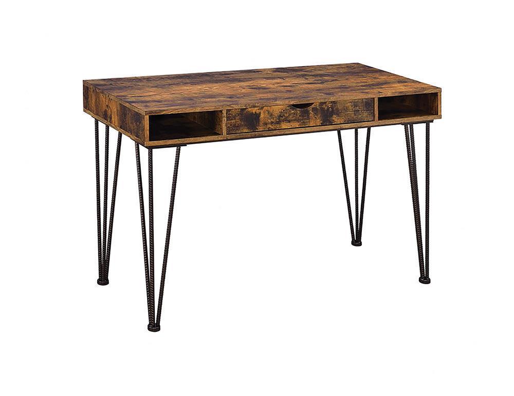Olvera 1-drawer Writing Desk Antique Nutmeg and Dark Bronze Half Price Furniture