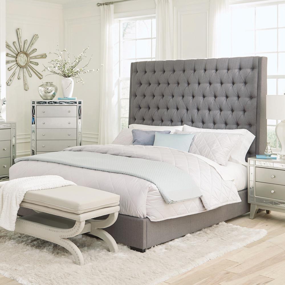 Camille Tall Tufted Queen Bed Grey - Half Price Furniture