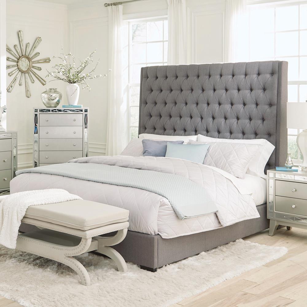 Camille Tall Tufted Eastern King Bed Grey - Half Price Furniture