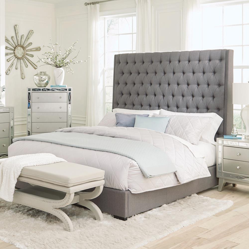 Camille Tall Tufted California King Bed Grey Camille Tall Tufted California King Bed Grey Half Price Furniture
