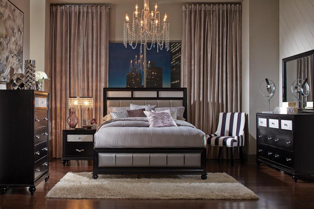 Barzini Eastern King Upholstered Bed Black and Grey - Half Price Furniture