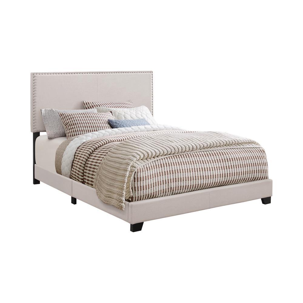 Boyd Queen Upholstered Bed with Nailhead Trim Ivory - Bed - Half Price Furniture