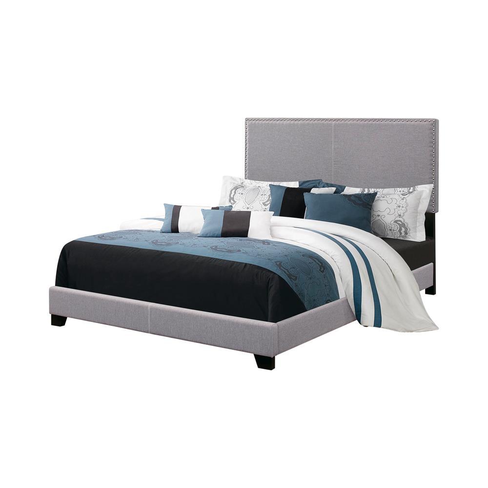 Boyd Queen Upholstered Bed with Nailhead Trim Grey Boyd Queen Upholstered Bed with Nailhead Trim Grey Half Price Furniture