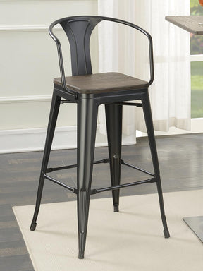 Cavalier Wooden Seat Bar Stools Dark Elm and Matte Black (Set of 2) - Barstool - Half Price Furniture