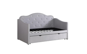 Elmore Upholstered Twin Daybed with Trundle Pearlescent Grey Elmore Upholstered Twin Daybed with Trundle Pearlescent Grey Half Price Furniture