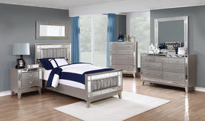 Leighton Twin Panel Bed with Mirrored Accents Mercury Metallic Half Price Furniture