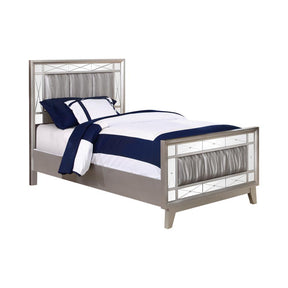 Leighton Twin Panel Bed with Mirrored Accents Mercury Metallic Half Price Furniture