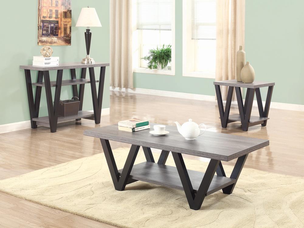 Stevens V-shaped End Table Black and Antique Grey - Half Price Furniture