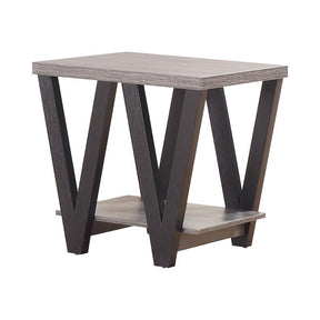 Stevens V-shaped End Table Black and Antique Grey Half Price Furniture