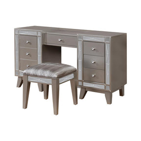 Leighton Vanity Desk and Stool Metallic Mercury - Vanity Set - Half Price Furniture