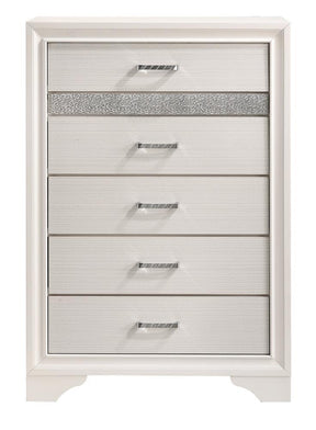 Miranda 5-drawer Chest White and Rhinestone Miranda 5-drawer Chest White and Rhinestone Half Price Furniture