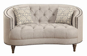 Avonlea Sloped Arm Upholstered Loveseat Trim Grey - Loveseat - Half Price Furniture