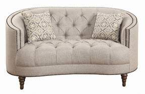 Avonlea Sloped Arm Upholstered Loveseat Trim Grey - Loveseat - Half Price Furniture