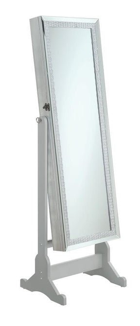 Elle Jewelry Cheval Mirror with Crytal Trim Silver Half Price Furniture