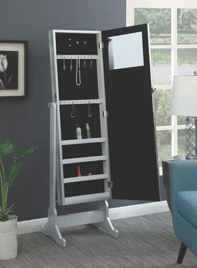 Elle Jewelry Cheval Mirror with Crytal Trim Silver Half Price Furniture