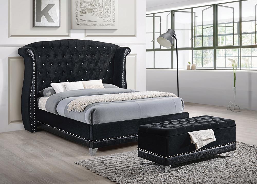 Barzini Queen Tufted Upholstered Bed Black Barzini Queen Tufted Upholstered Bed Black Half Price Furniture