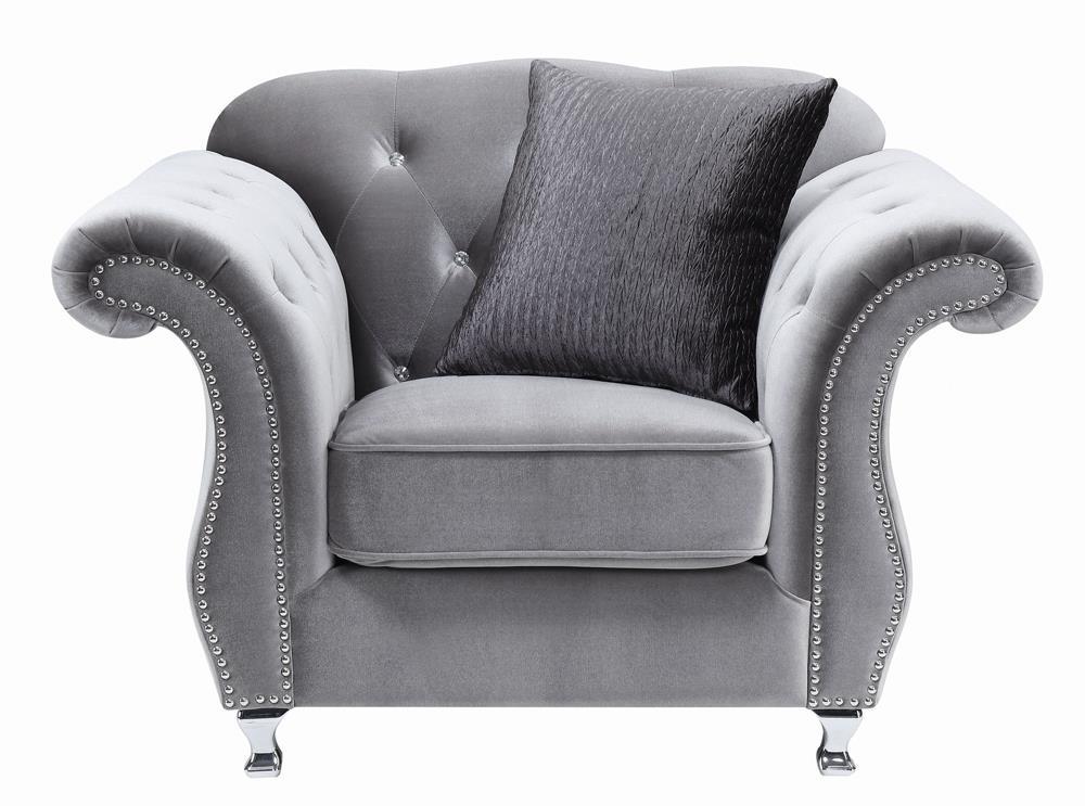 Frostine Button Tufted Chair Silver - Half Price Furniture