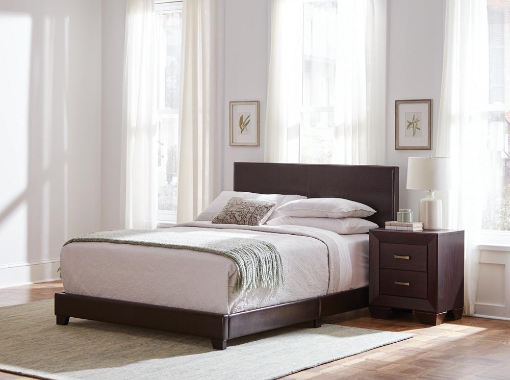 Dorian Upholstered Eastern King Bed Brown - Half Price Furniture