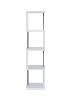 Baxter 4-shelf Bookcase White and Chrome - Bookcase - Half Price Furniture