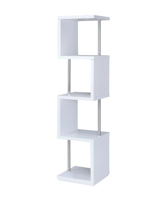 Baxter 4-shelf Bookcase White and Chrome - Bookcase - Half Price Furniture