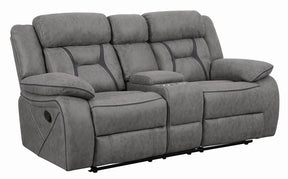 Higgins Pillow Top Arm Motion Loveseat with Console Grey - Loveseat - Half Price Furniture