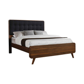 Robyn Eastern King Bed with Upholstered Headboard Dark Walnut Robyn Eastern King Bed with Upholstered Headboard Dark Walnut Half Price Furniture