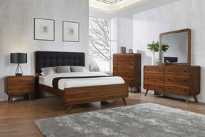 Robyn Eastern King Bed with Upholstered Headboard Dark Walnut  Half Price Furniture